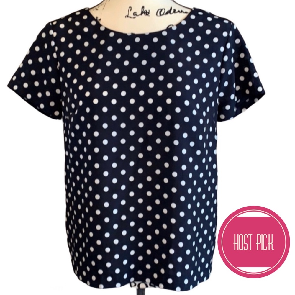 J Crew Navy White Polka Dot Top Short Sleeve Top Small